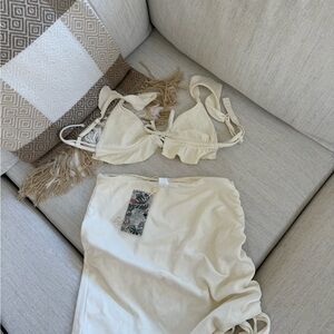 Cream Bikini Set - top and bottom cover up